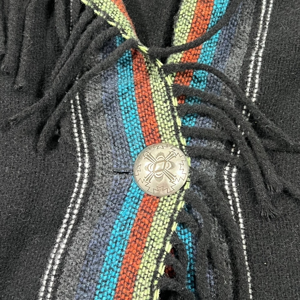 Vintage Rhonda Star Western Wool Blend Fringed Poncho Sweater Women's Size XS/S - Picture 3 of 6